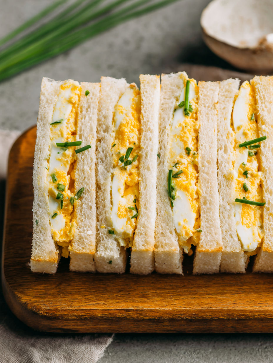 Ein Stapel japanischer Eiersandwiches.