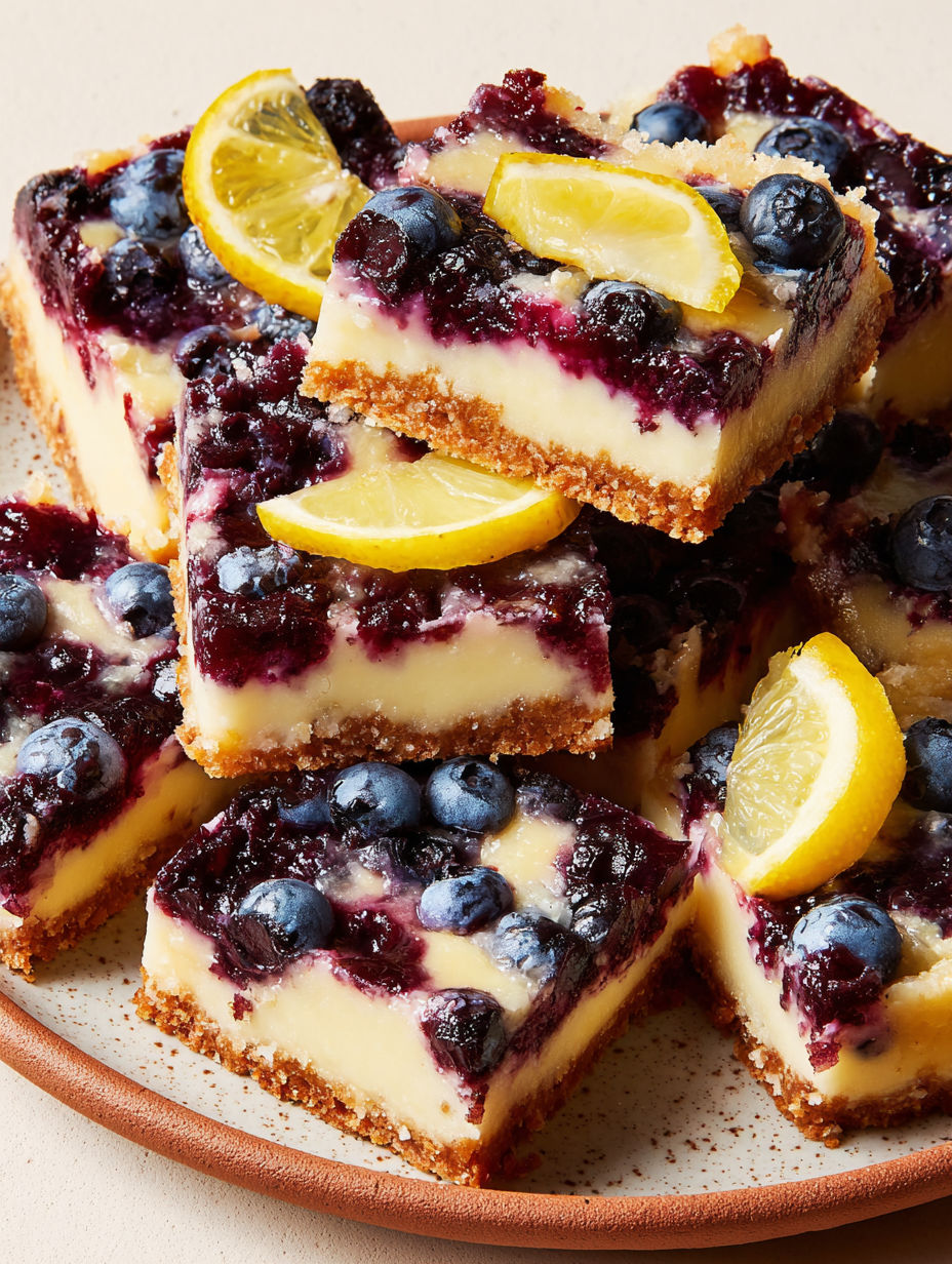 Heidelbeer-Zitronen-Käsekuchenquadrate.