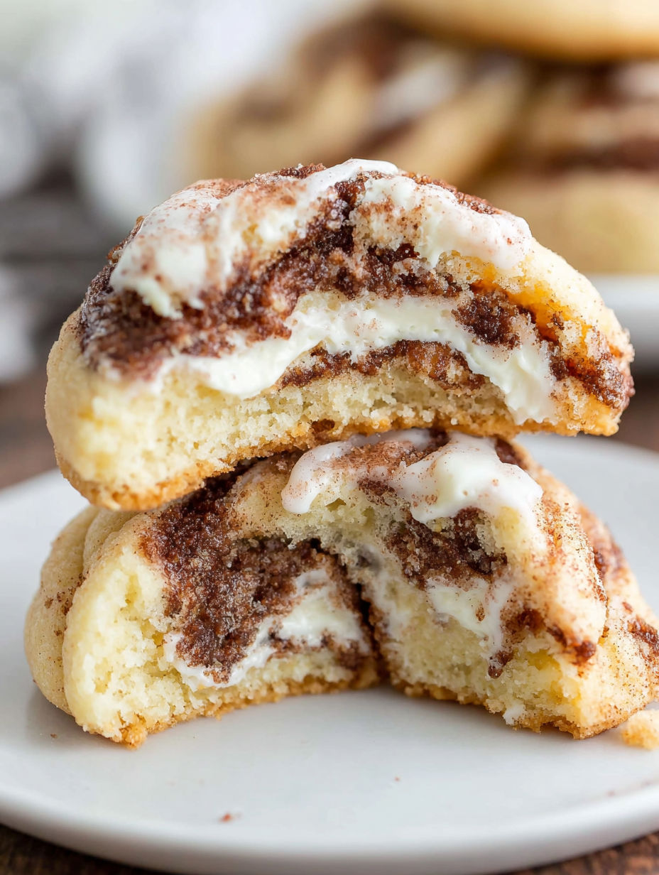 Ein Stapel Kekse mit weißem Frosting und Zimt.