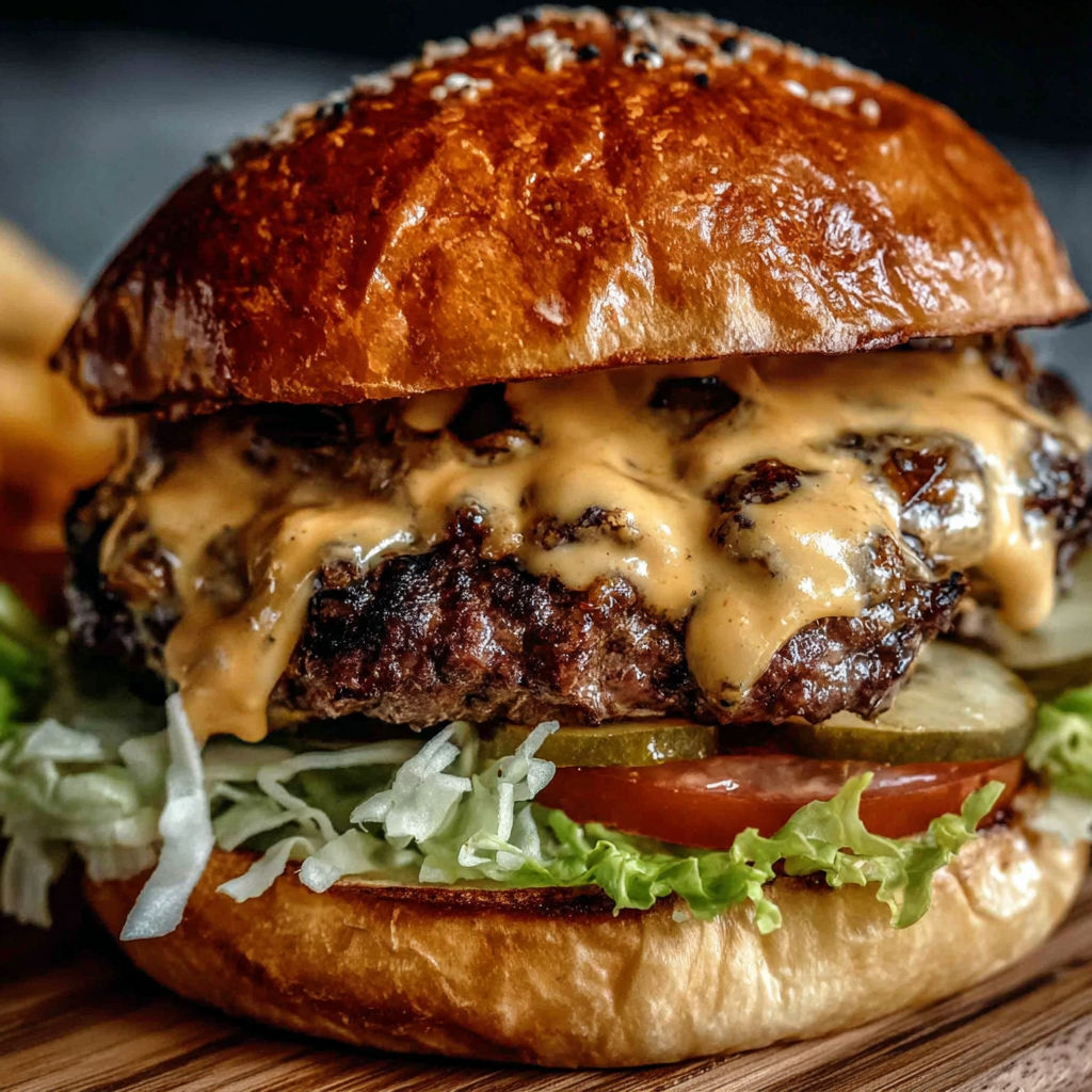 Ein Smash Burger mit einfacher Sauce.