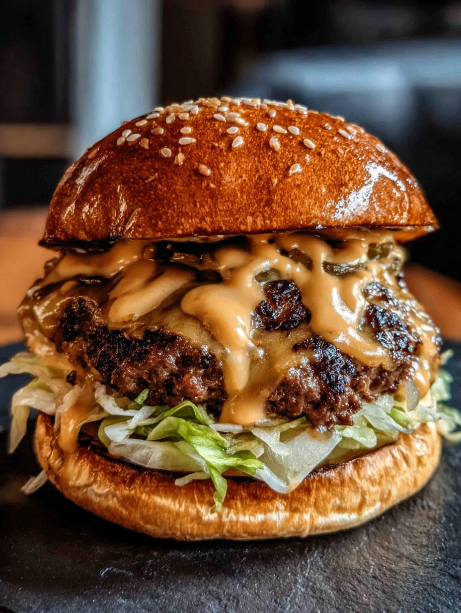 Eine Nahaufnahme eines Burgers mit Salat und Käse.