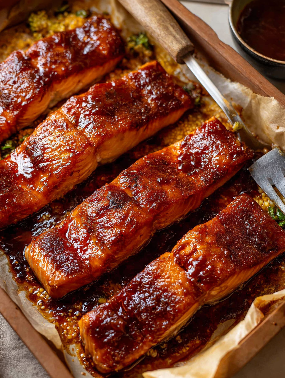 Ein Holzbrett mit einer Gabel und einer Pfanne mit Fleisch.