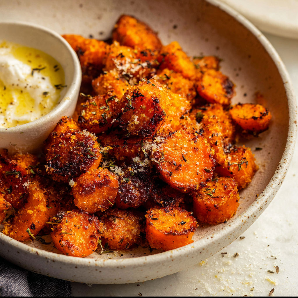 Eine Schüssel mit Parmesan-karotten.