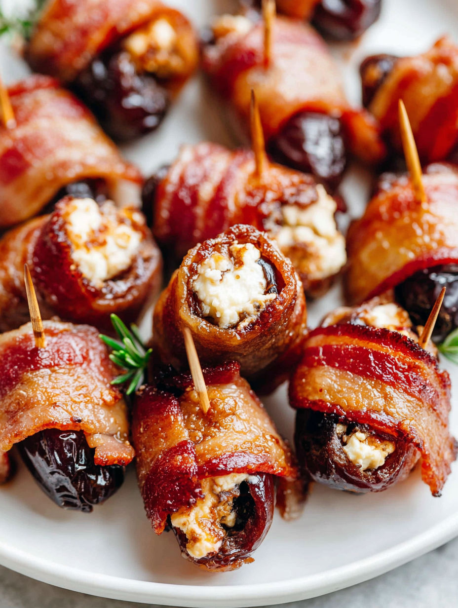 Datteln mit Speck und Ziegenkäse.