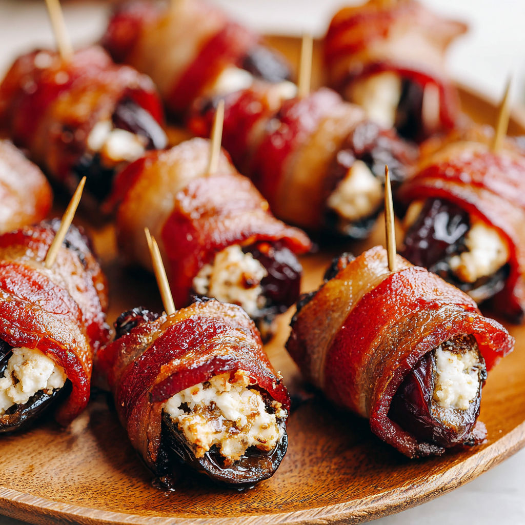 Datteln im Speckmantel mit Ziegenkäse.