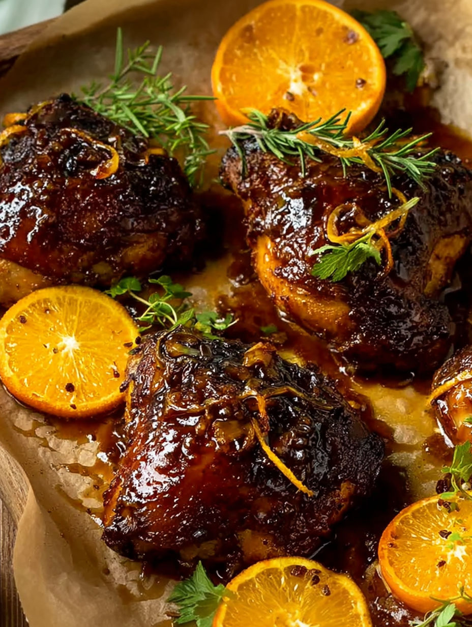 Klebriges glasuriertes Hühnchen mit Orangen.