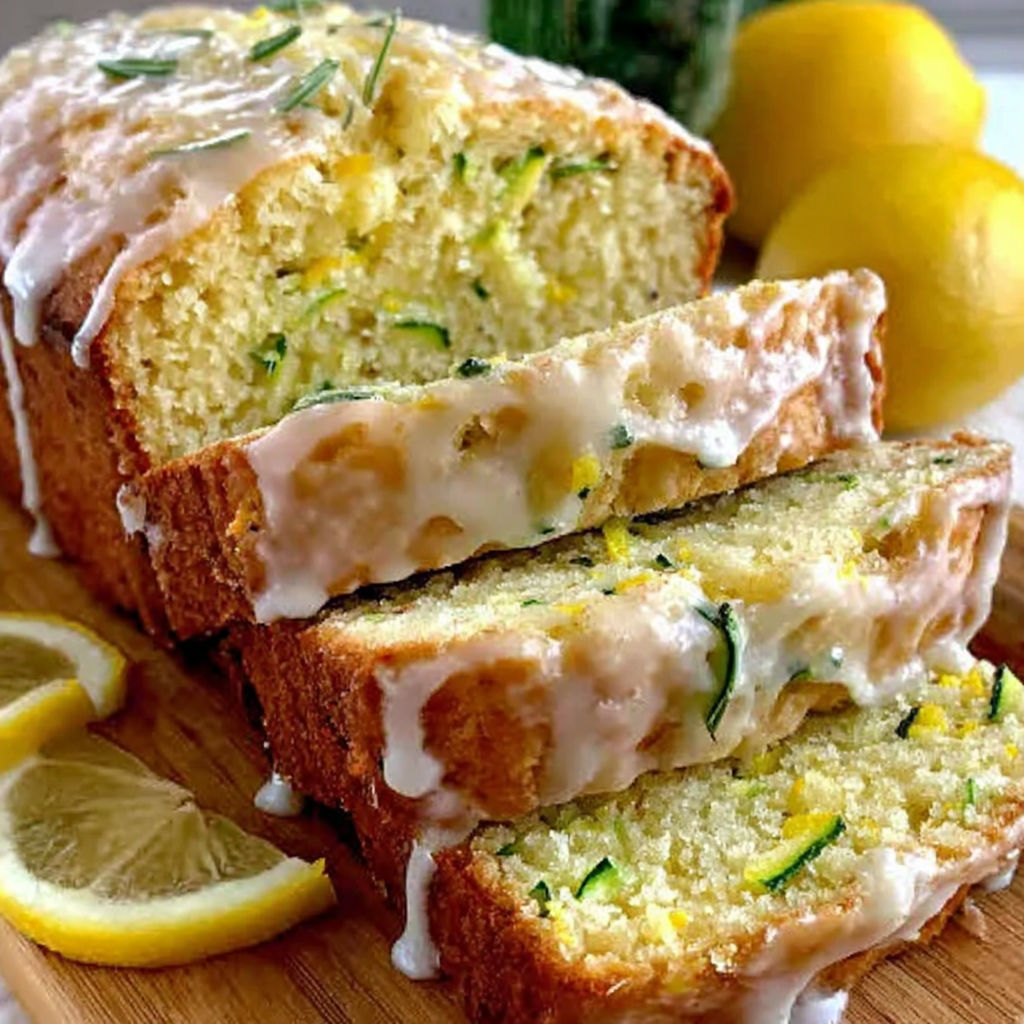 Eine Scheibe Zitronen-Zucchini-Brot.