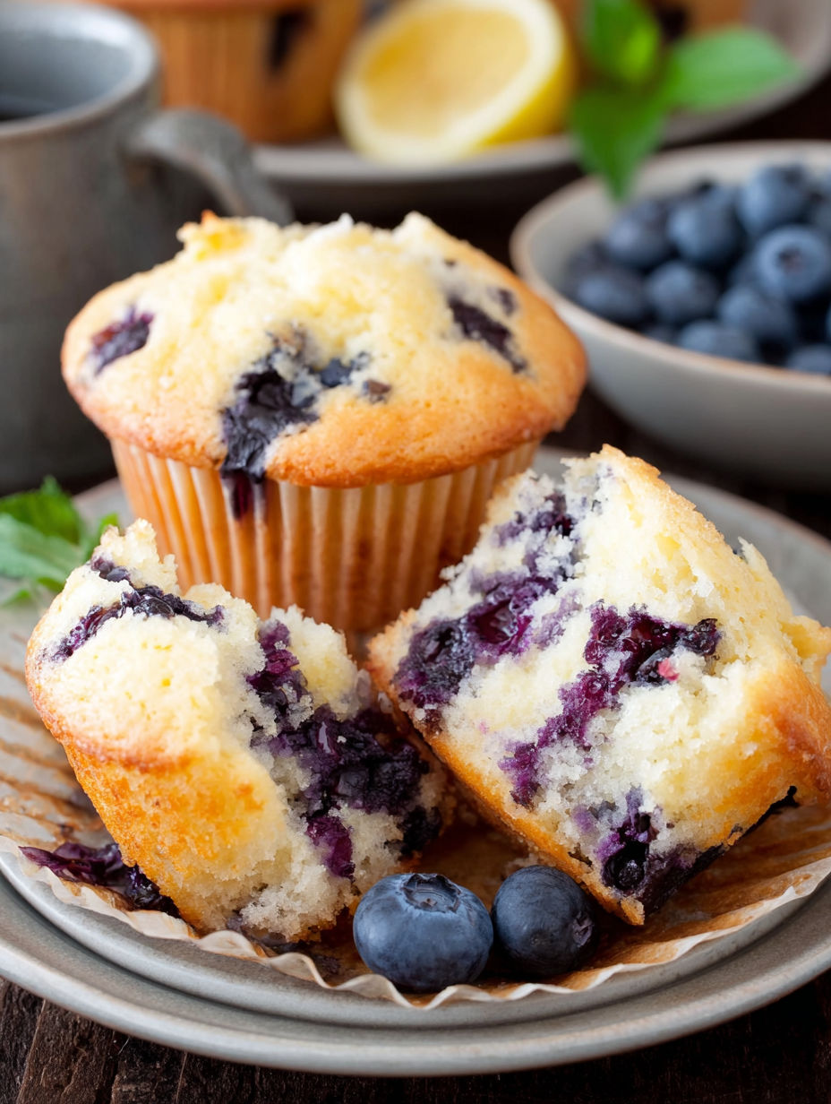 Ein Teller mit Blaubeermuffins.