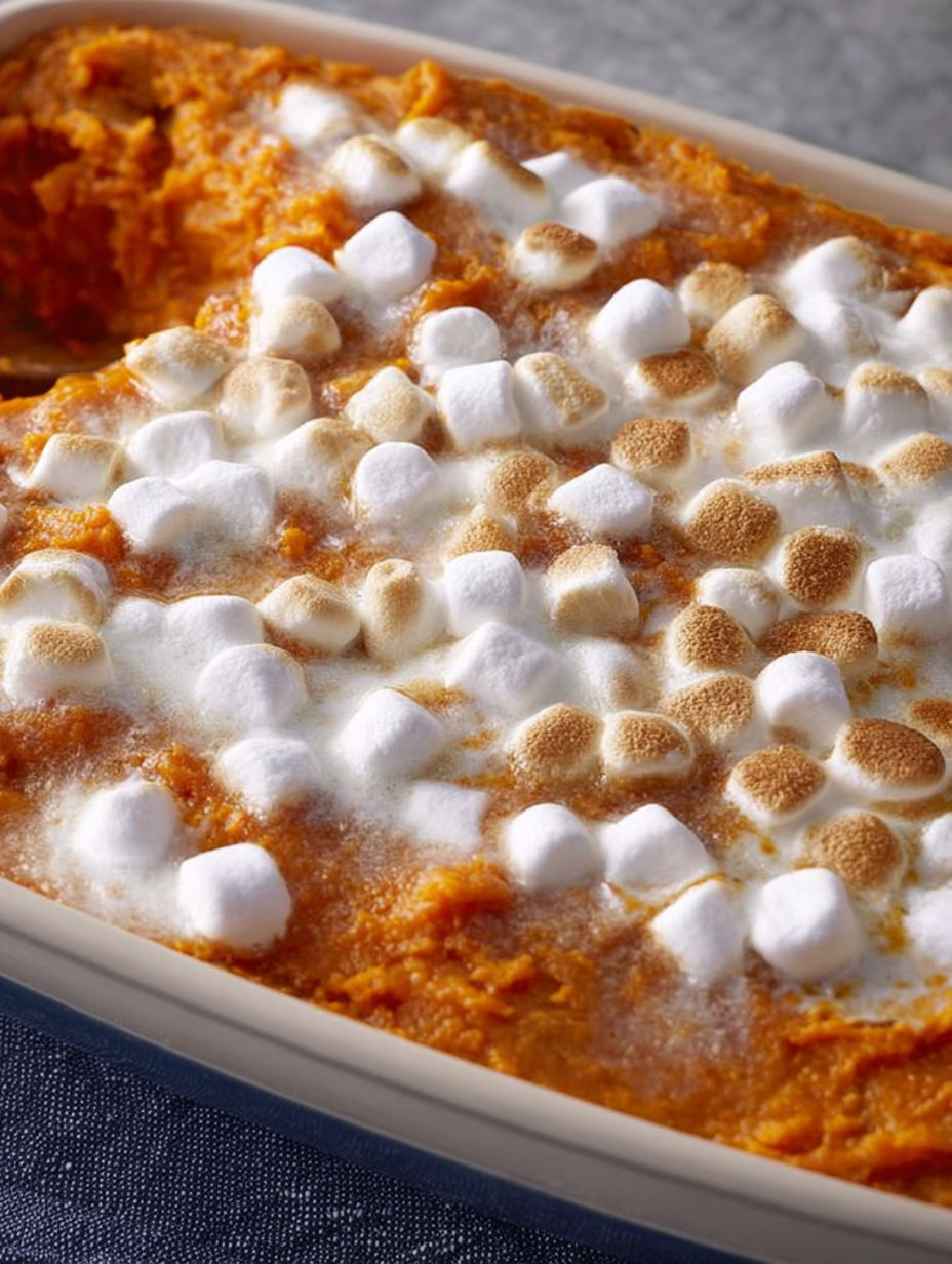 Ein Gericht mit Marshmallows obendrauf.