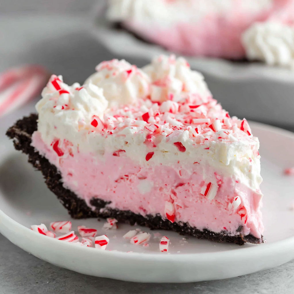 Ein Stück der Weihnachts-Pfefferminz-Torte ohne Backen.