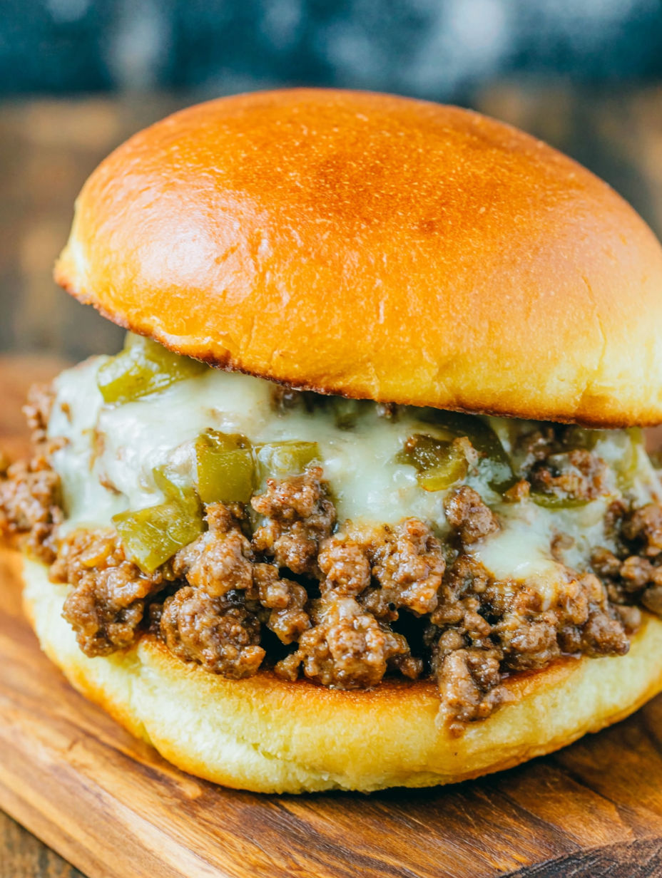 Ein Sloppy Joe Sandwich mit grünen Paprika.