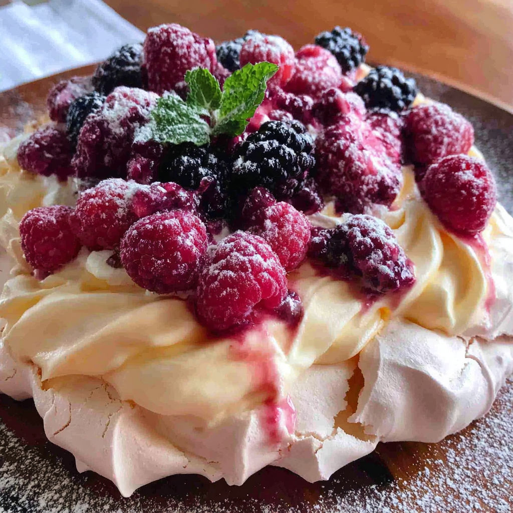 Ein Dessert mit Himbeeren und Minze obendrauf.