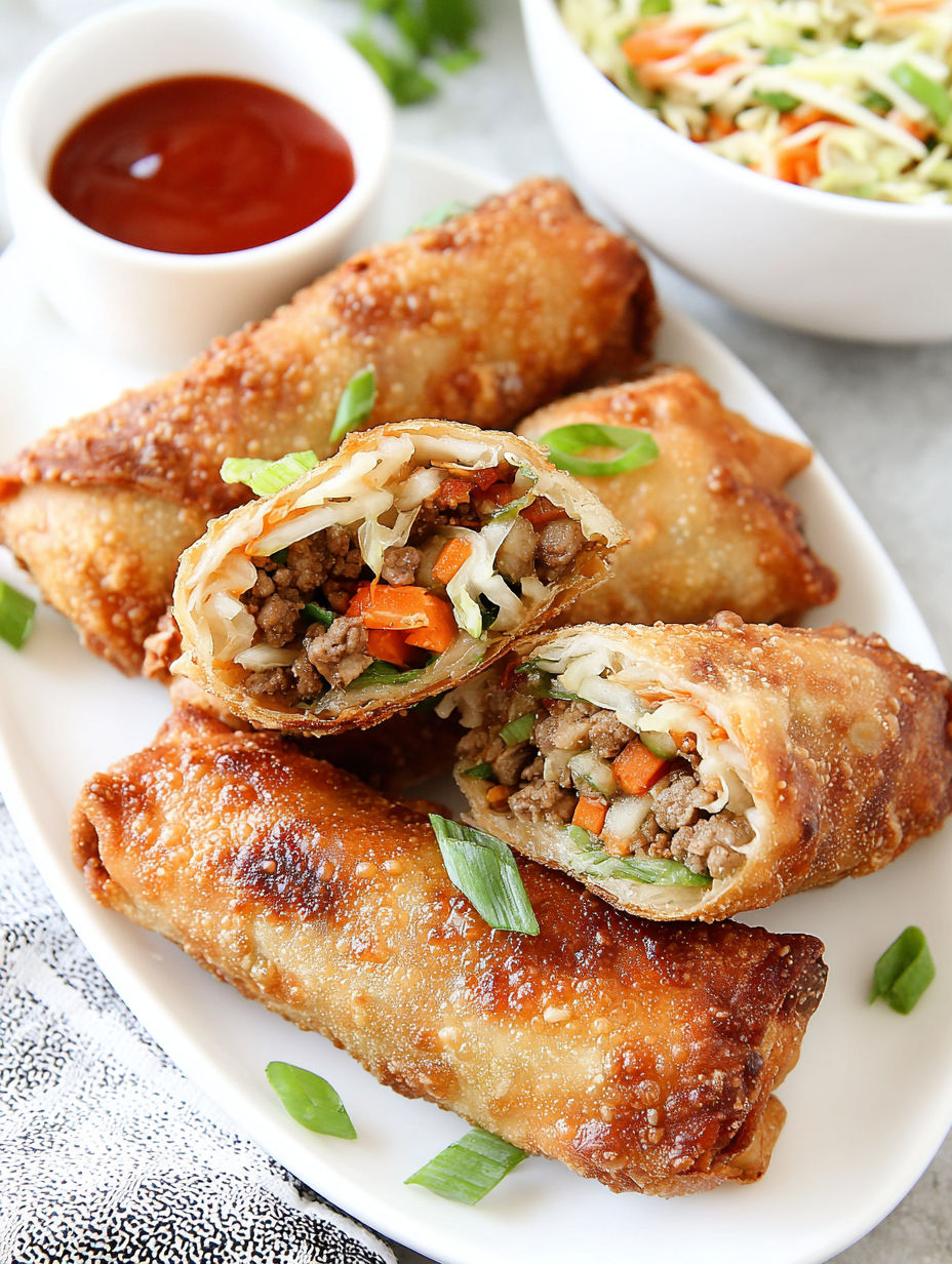 Ein Teller Essen mit einer Sauce an der Seite.