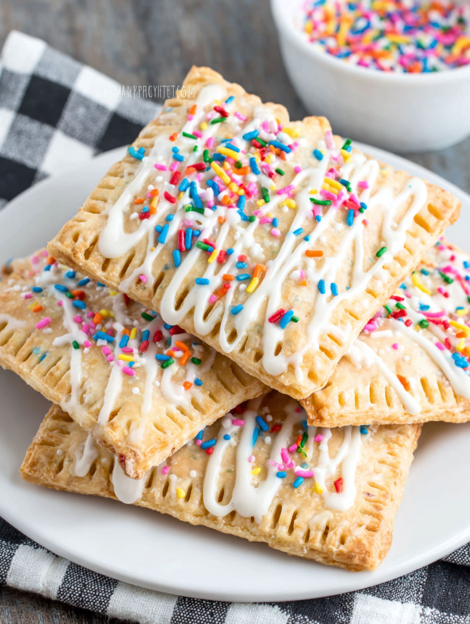 Ein Teller mit selbstgemachten Pop Tarts mit Streuseln.