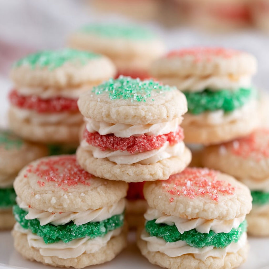 Ein Stapel Weihnachtskekse mit rotem, grünem und weißem Zuckerguss.