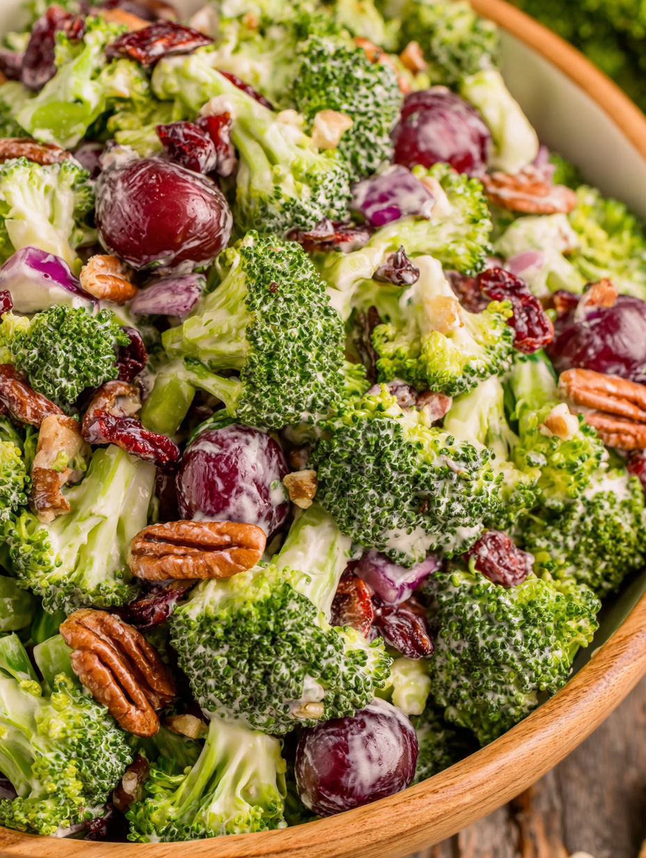 Eine Schüssel mit Brokkoli und Kirschen.