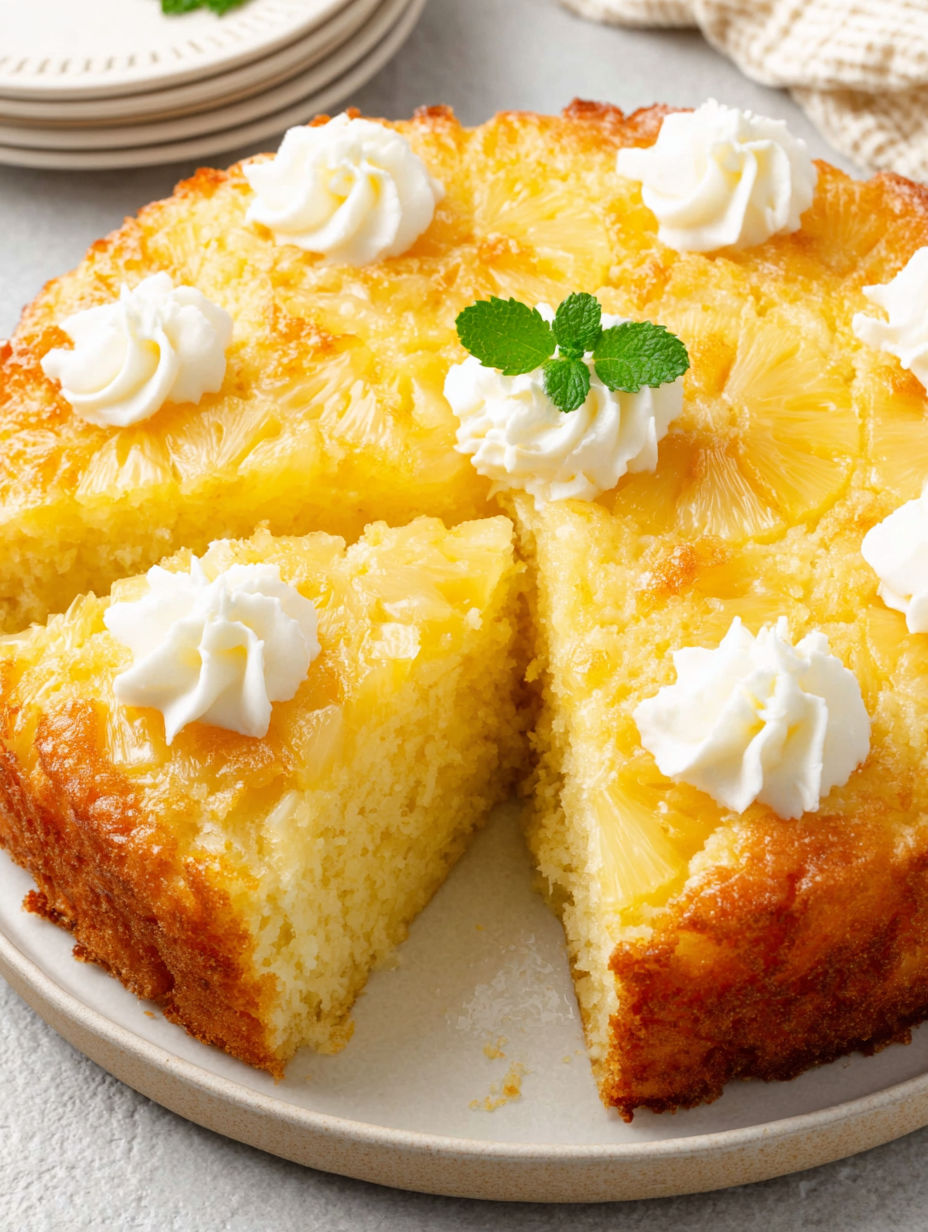 Ein Stück Kuchen mit weißem Zuckerguss und einem grünen Blatt oben drauf.