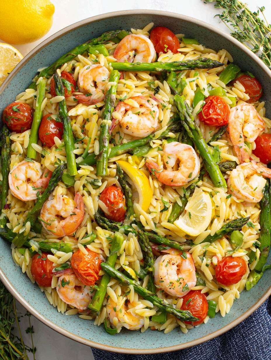 Eine Schüssel mit Garnelen und Gemüse.