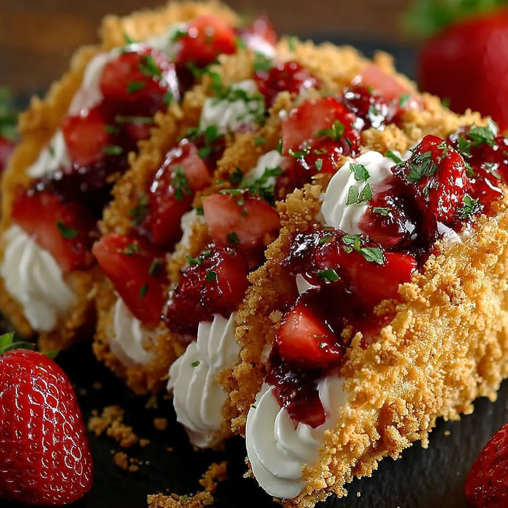 Ein Stück Erdbeer Crunch Cheesecake Taco.