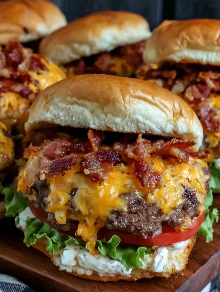 Nahaufnahme eines Bacon-Cheeseburgers.