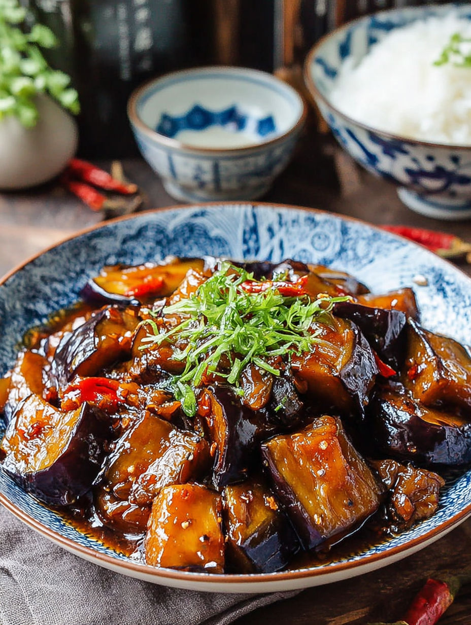 Ein Teller mit Essen und einem grünen Gemüse oben drauf.