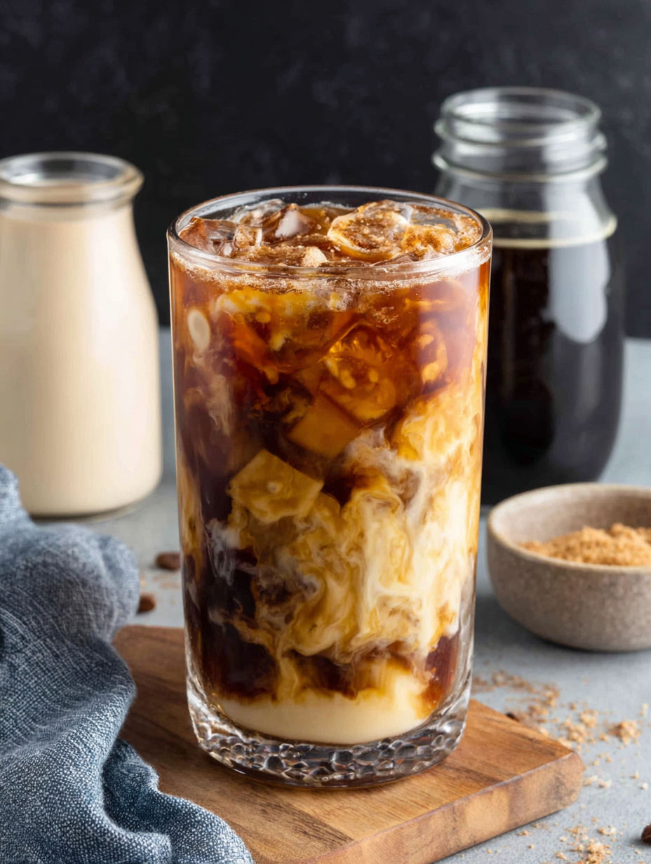 Ein Glas Kaffee mit einer cremigen Textur.