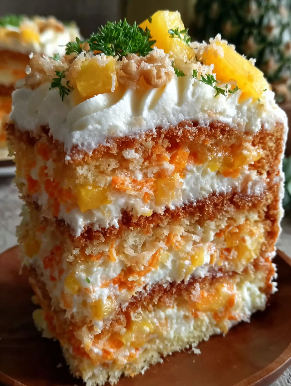 Ein Stück Ananas-Möhren-Cremekuchen.