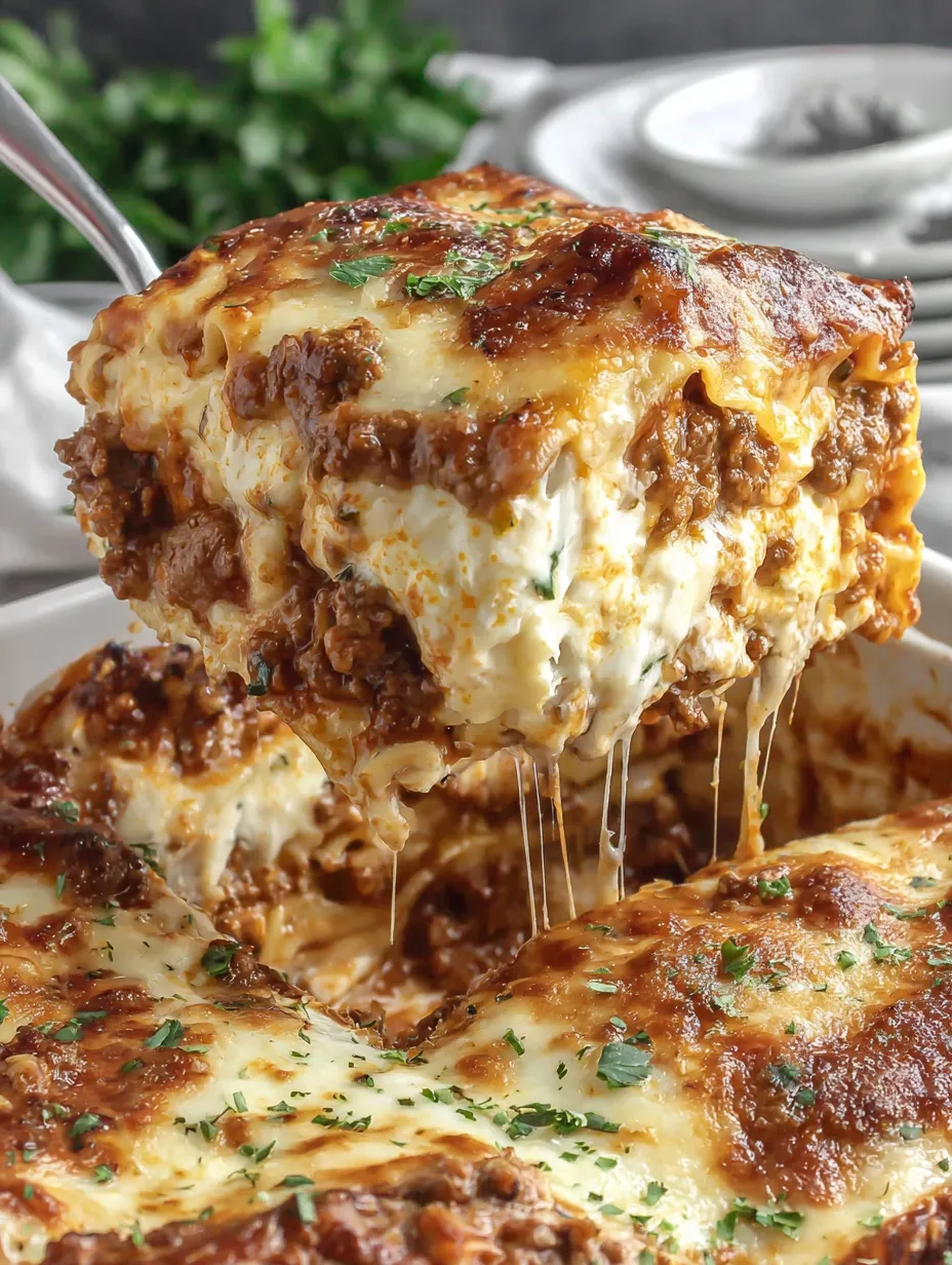 Eine Nahaufnahme einer köstlichen Lasagne.