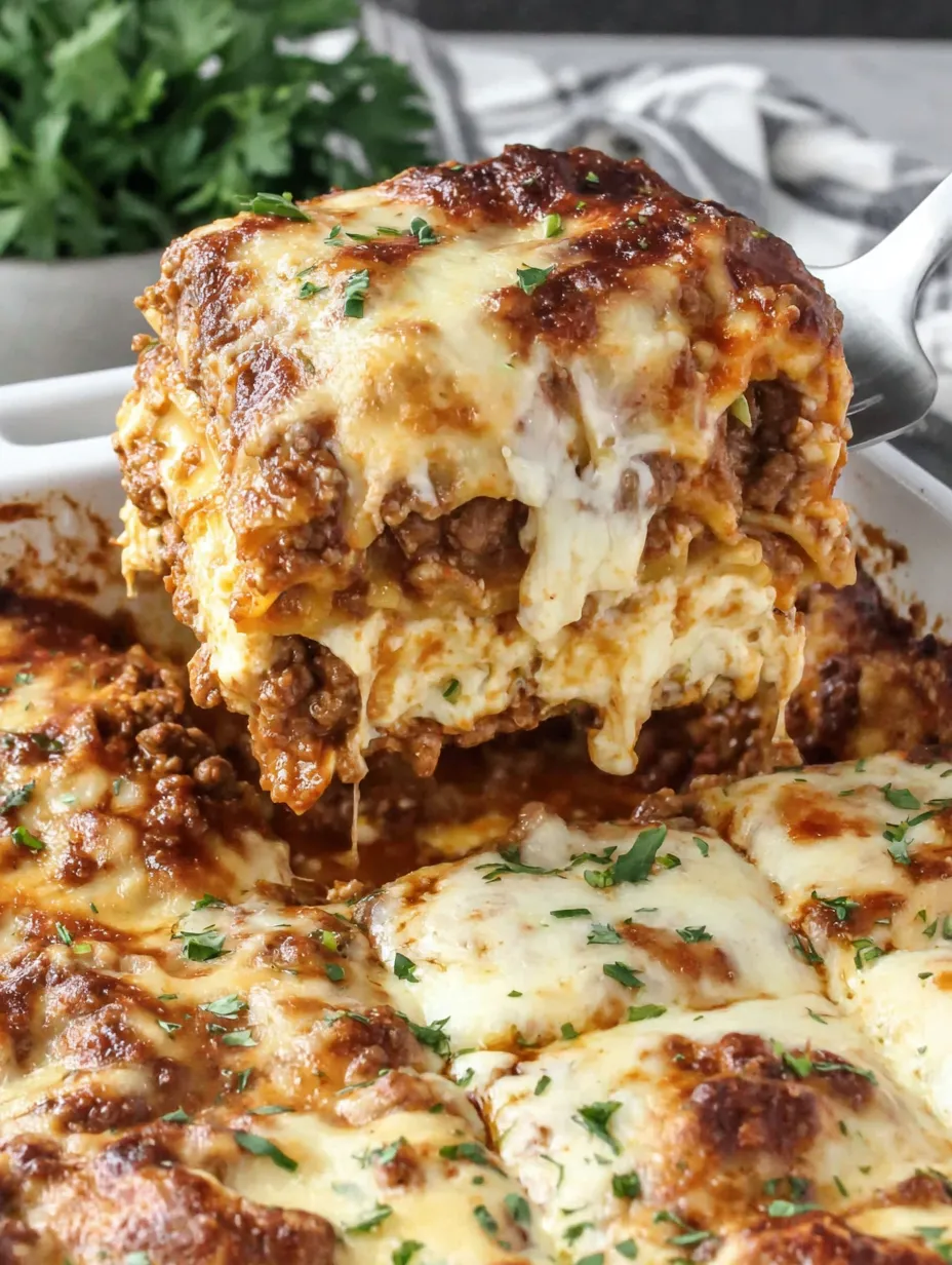 Eine Nahaufnahme einer köstlichen Lasagne.