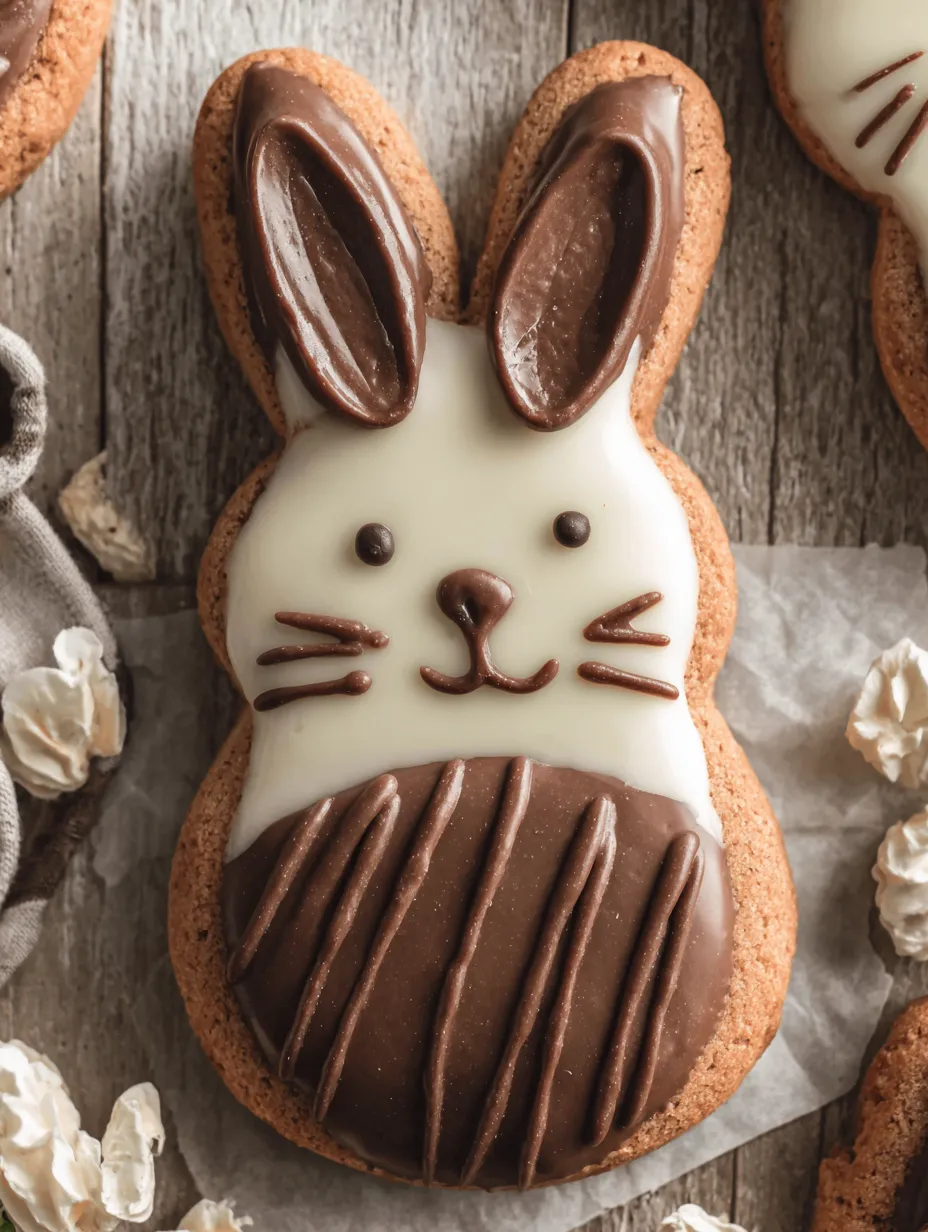 Ein Schokohasen-Keks mit weißem Gesicht.