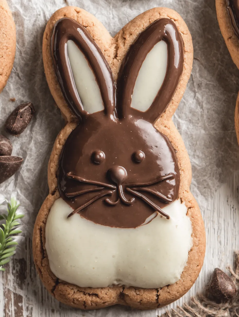Ein Schokohasen-Keks mit weißer Glasur.