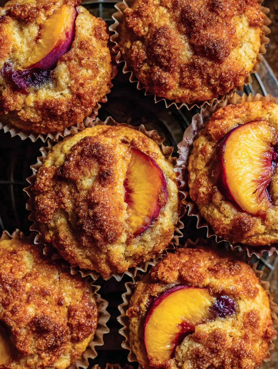 Riesige Karamell-Pfirsich-Cobbler-Muffins.