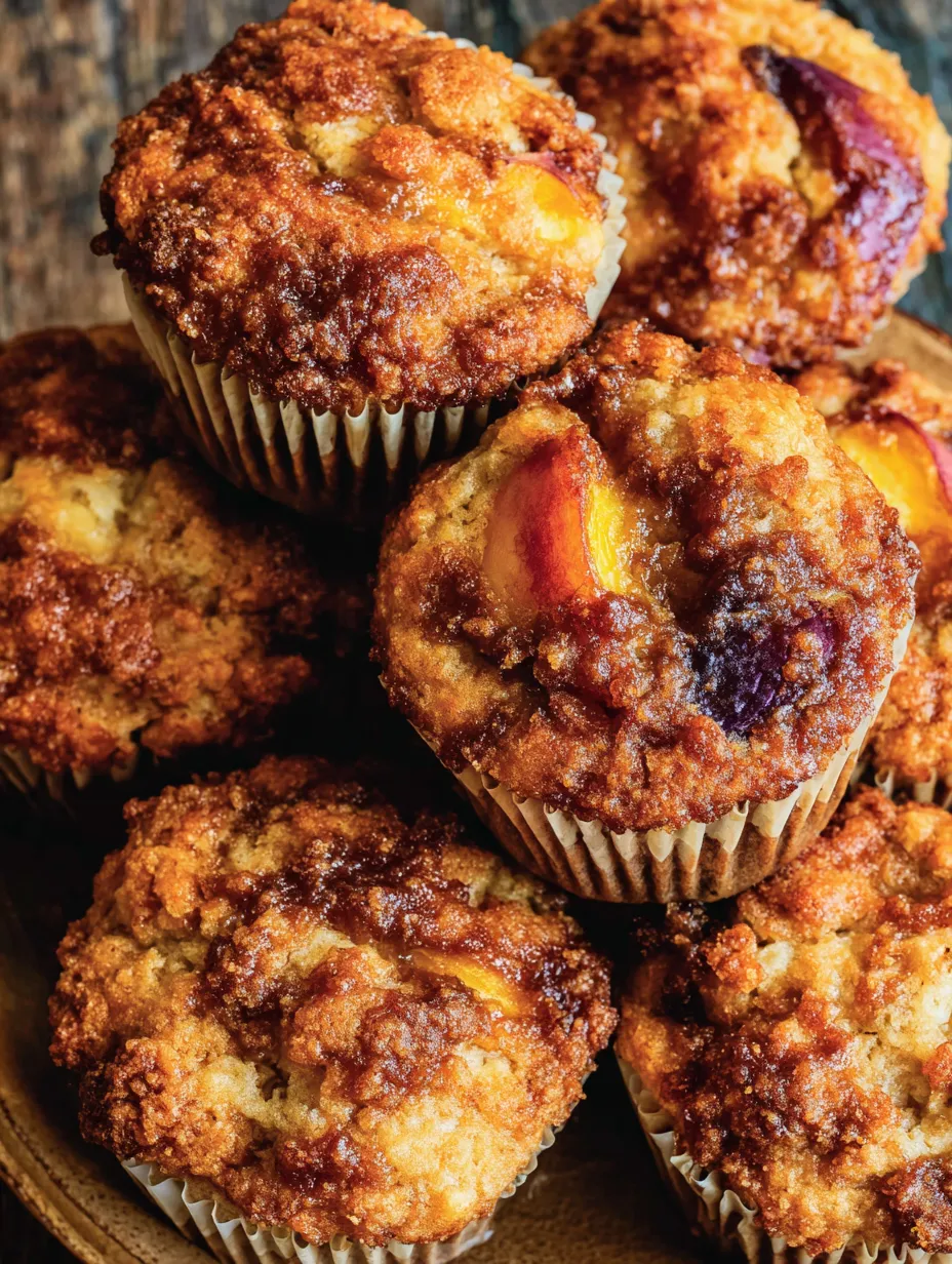Riesige Karamell-Pfirsich-Cobbler-Muffins.