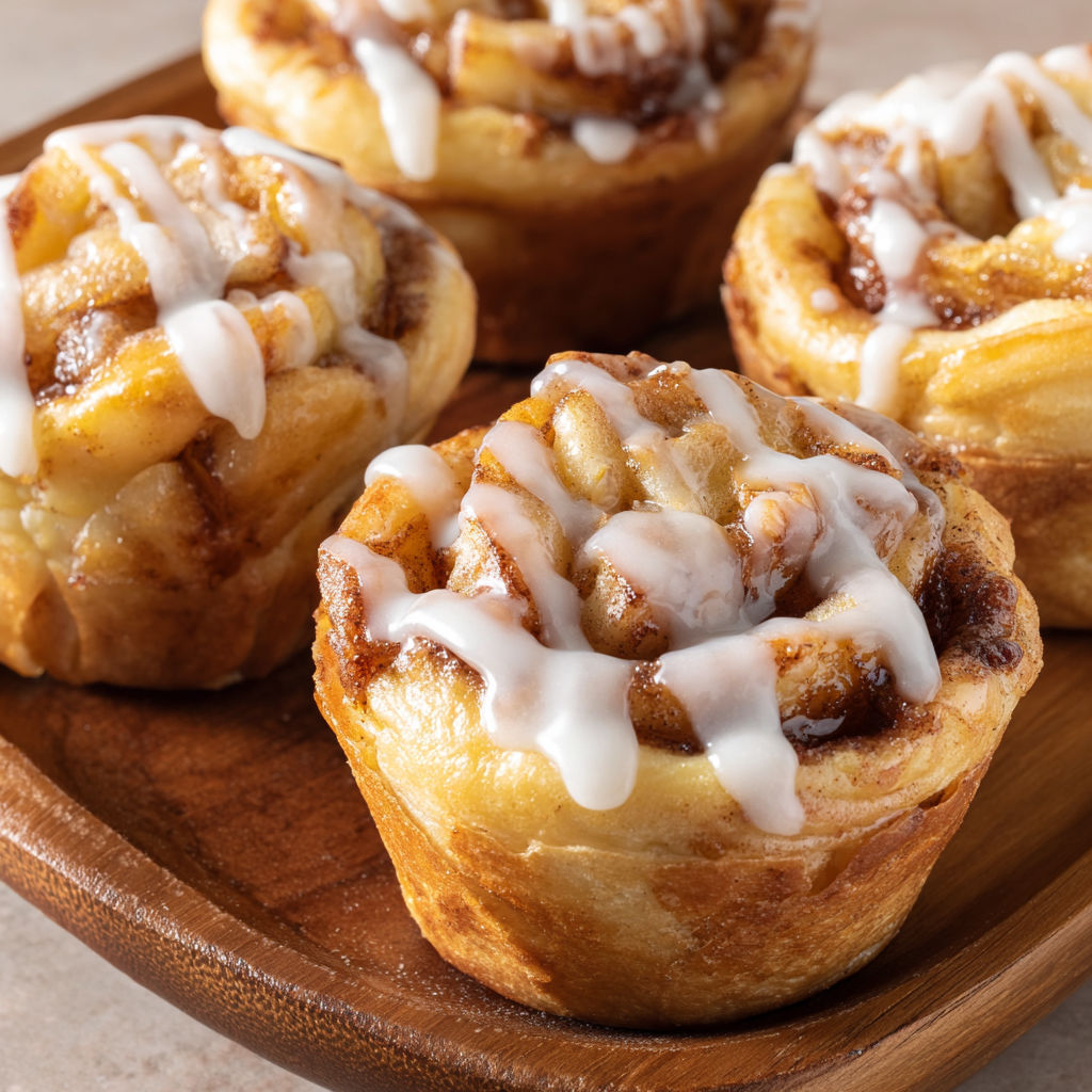 Three apple pie cups with white icing.