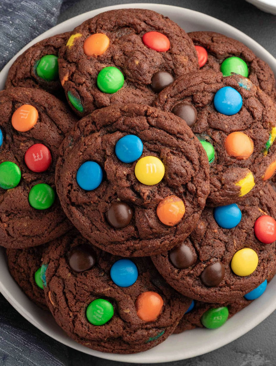 A bowl of chocolate M&M cookies.