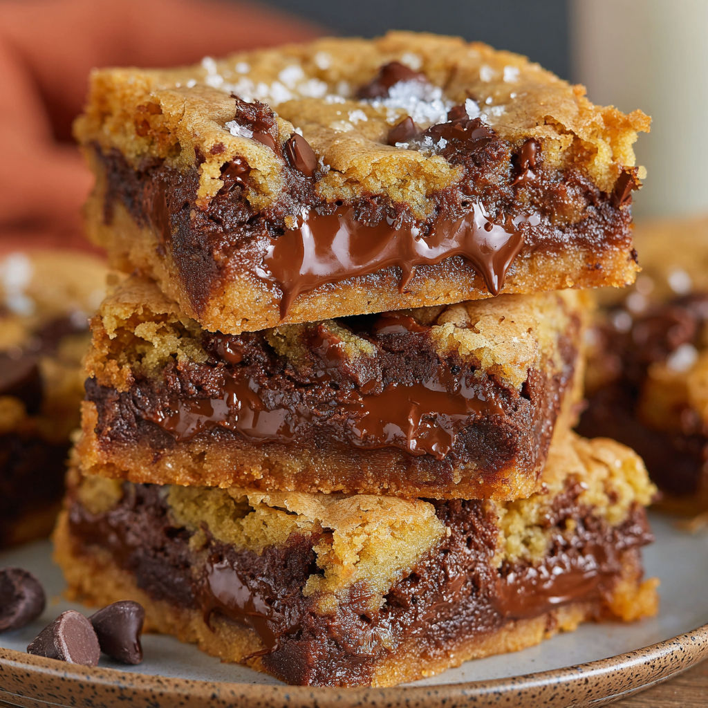 A stack of chocolate chip cookies with chocolate drizzle.