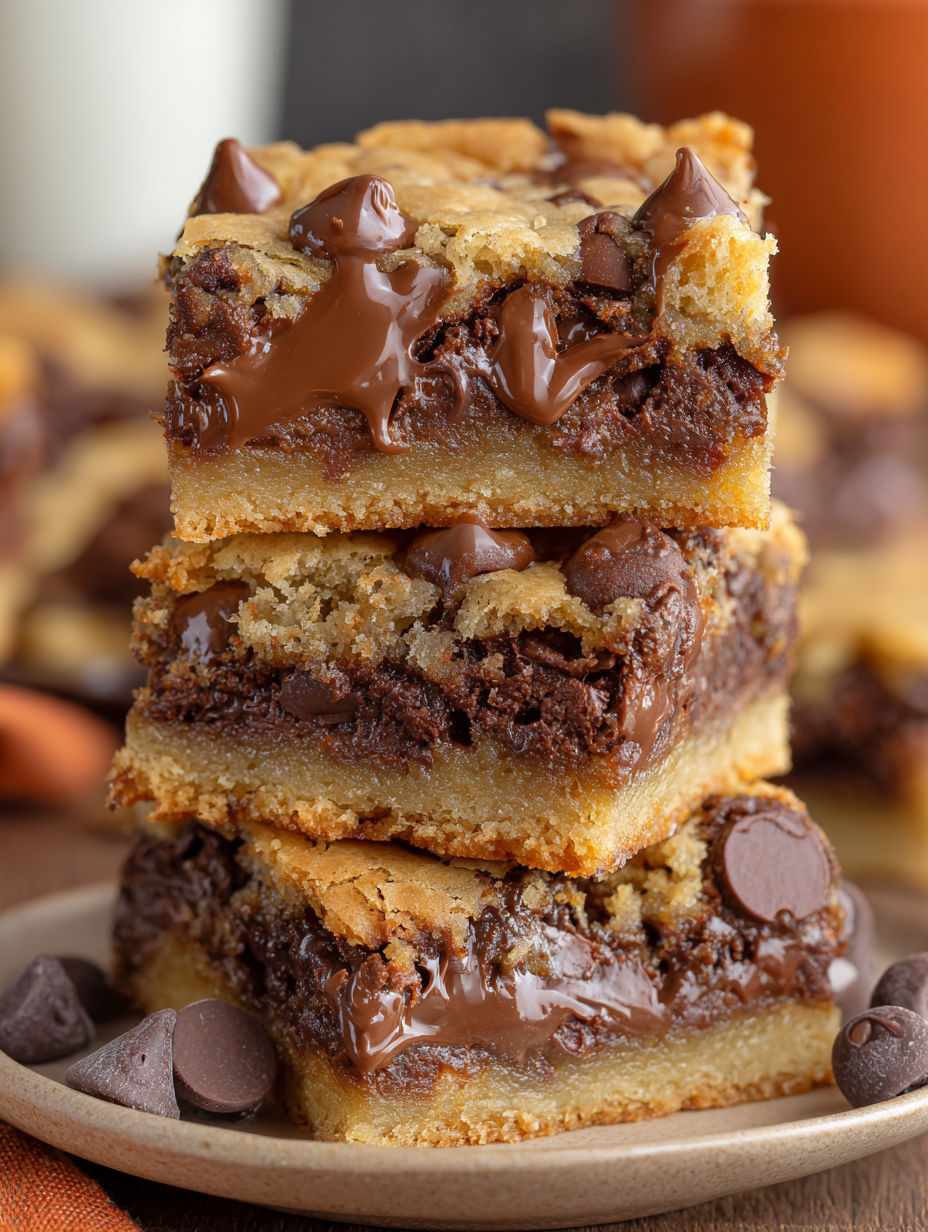 A stack of chocolate chip cookie bars.