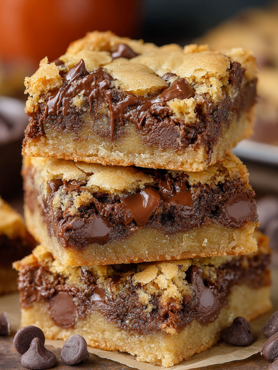 A stack of chocolate chip cookie bars.
