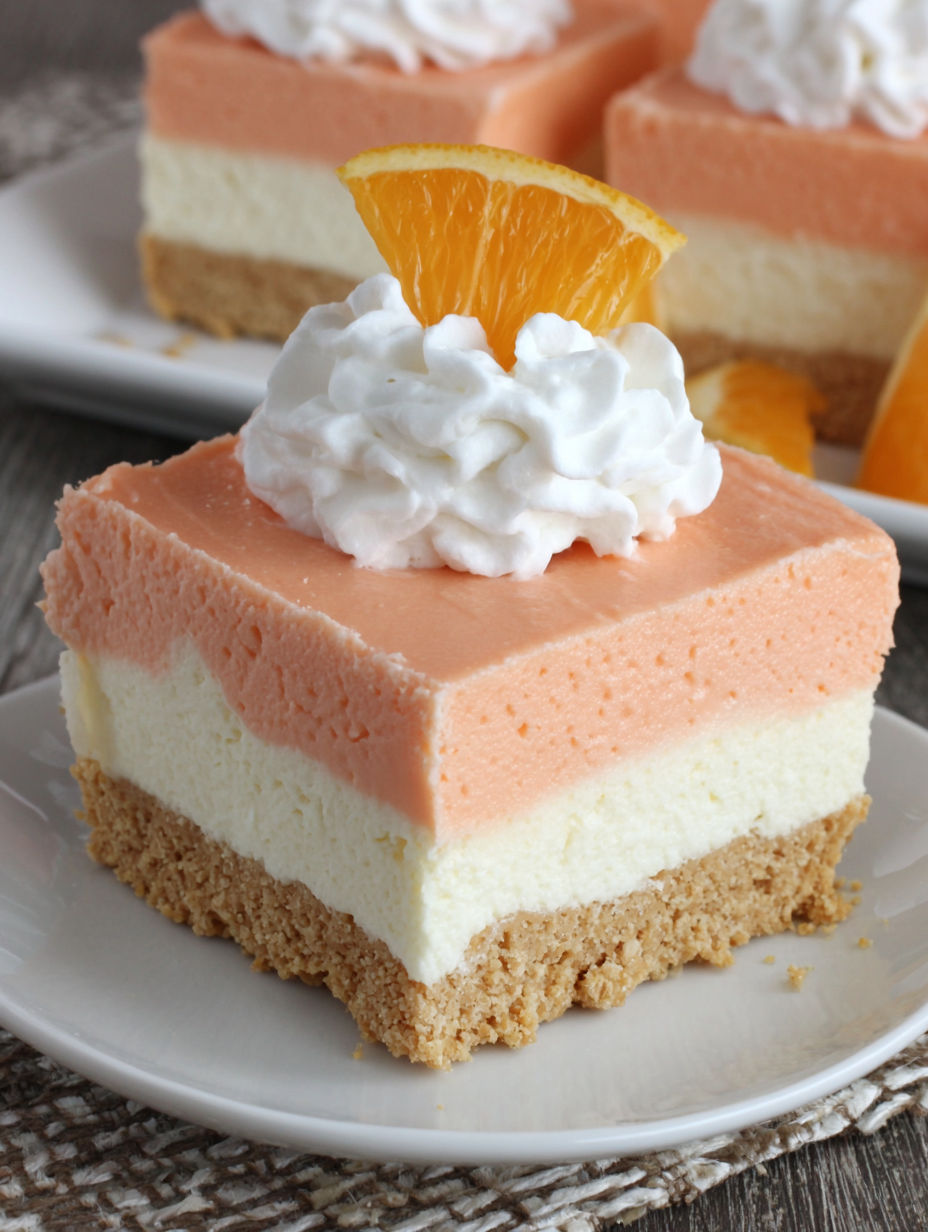 A slice of orange creamsicle dream bars.