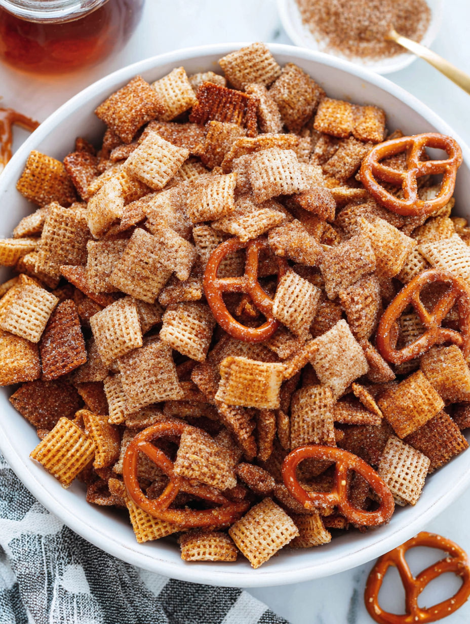 A bowl of churro chex mix.