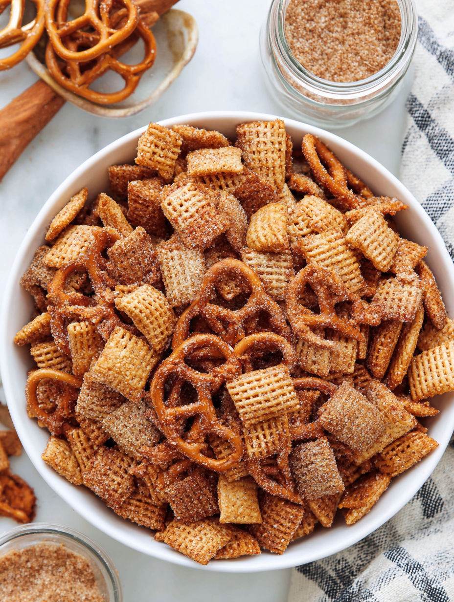 A bowl of churro chex mix.