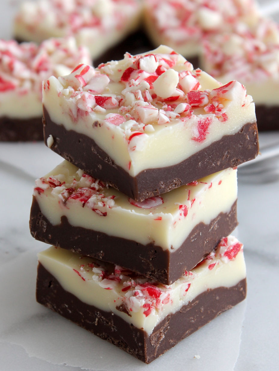 A stack of peppermint bark fudge.