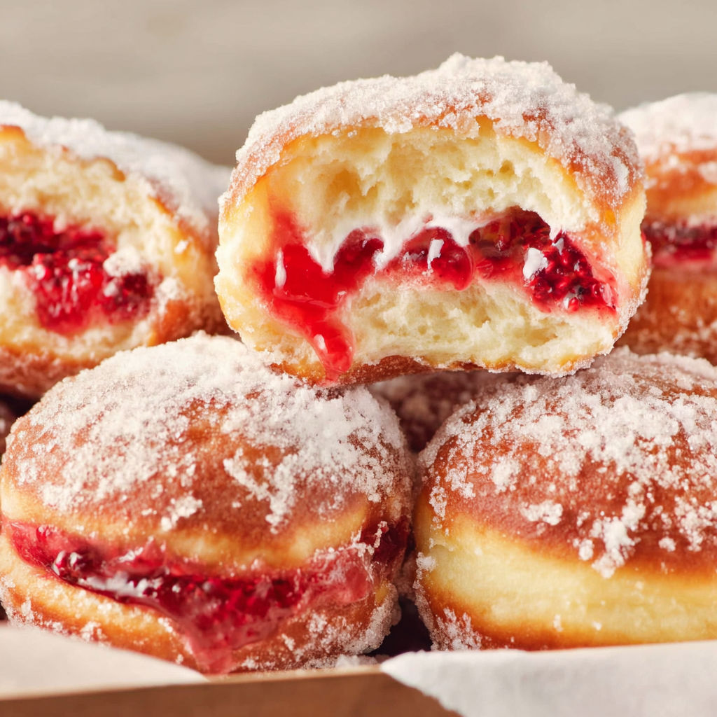 A box of raspberry cheesecake donuts.
