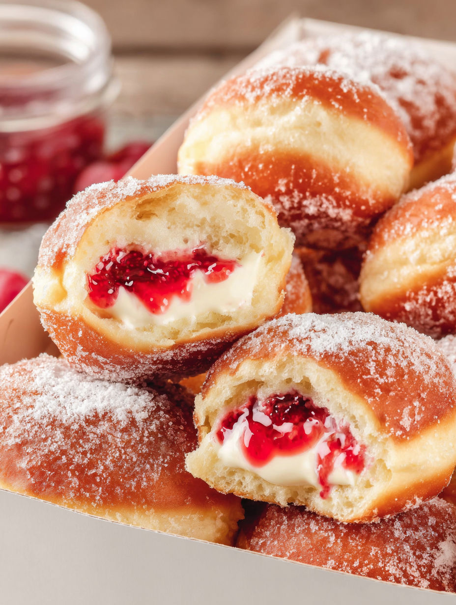 A plate of raspberry cheesecake donuts.