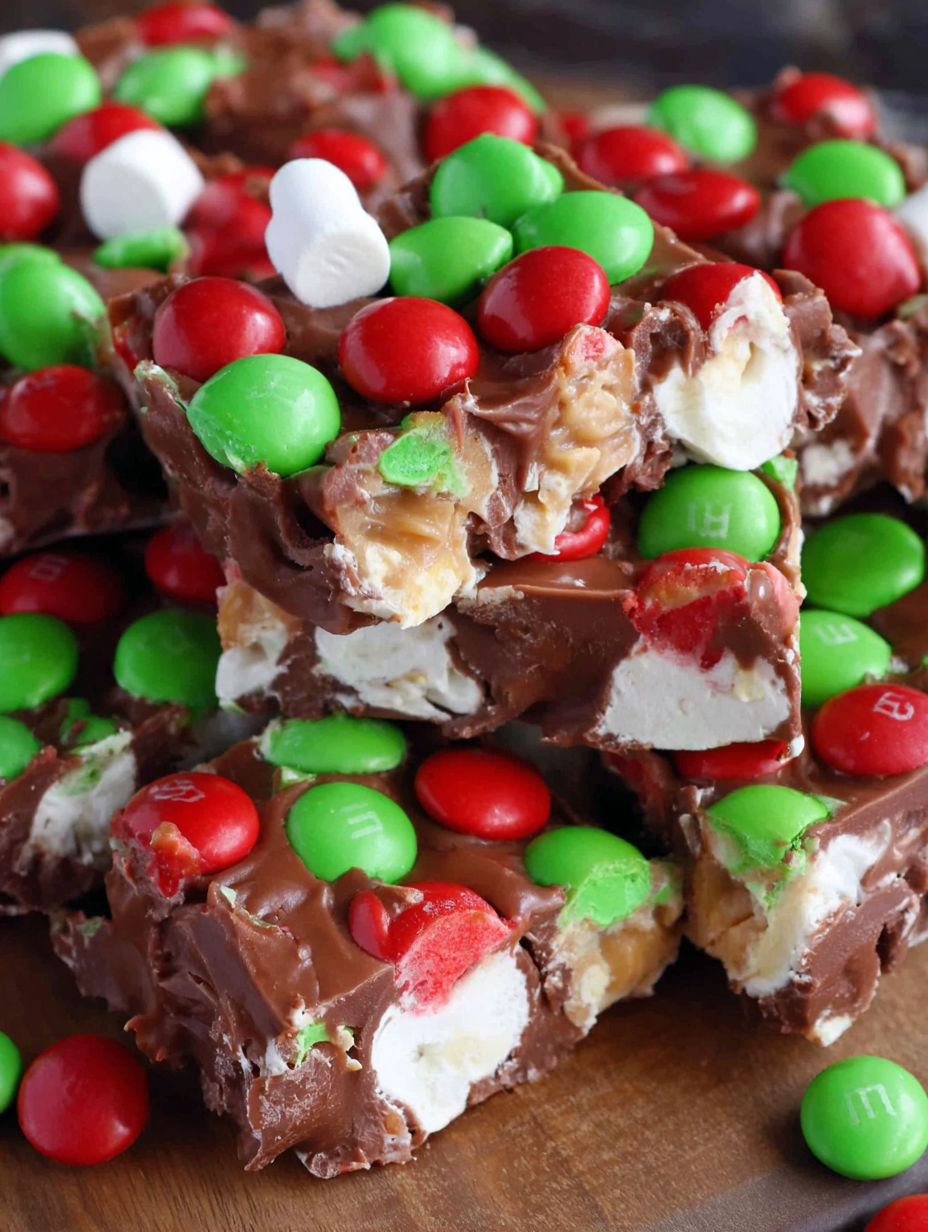 A close up of a M&M's Marshmallow Dream Bar.