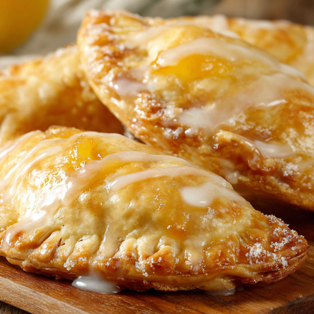 Peach hand pies with white icing.