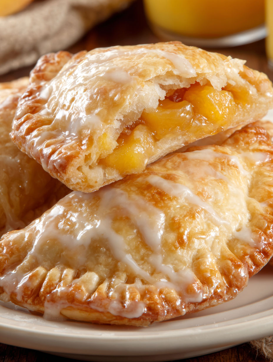 Peach hand pies with white icing.