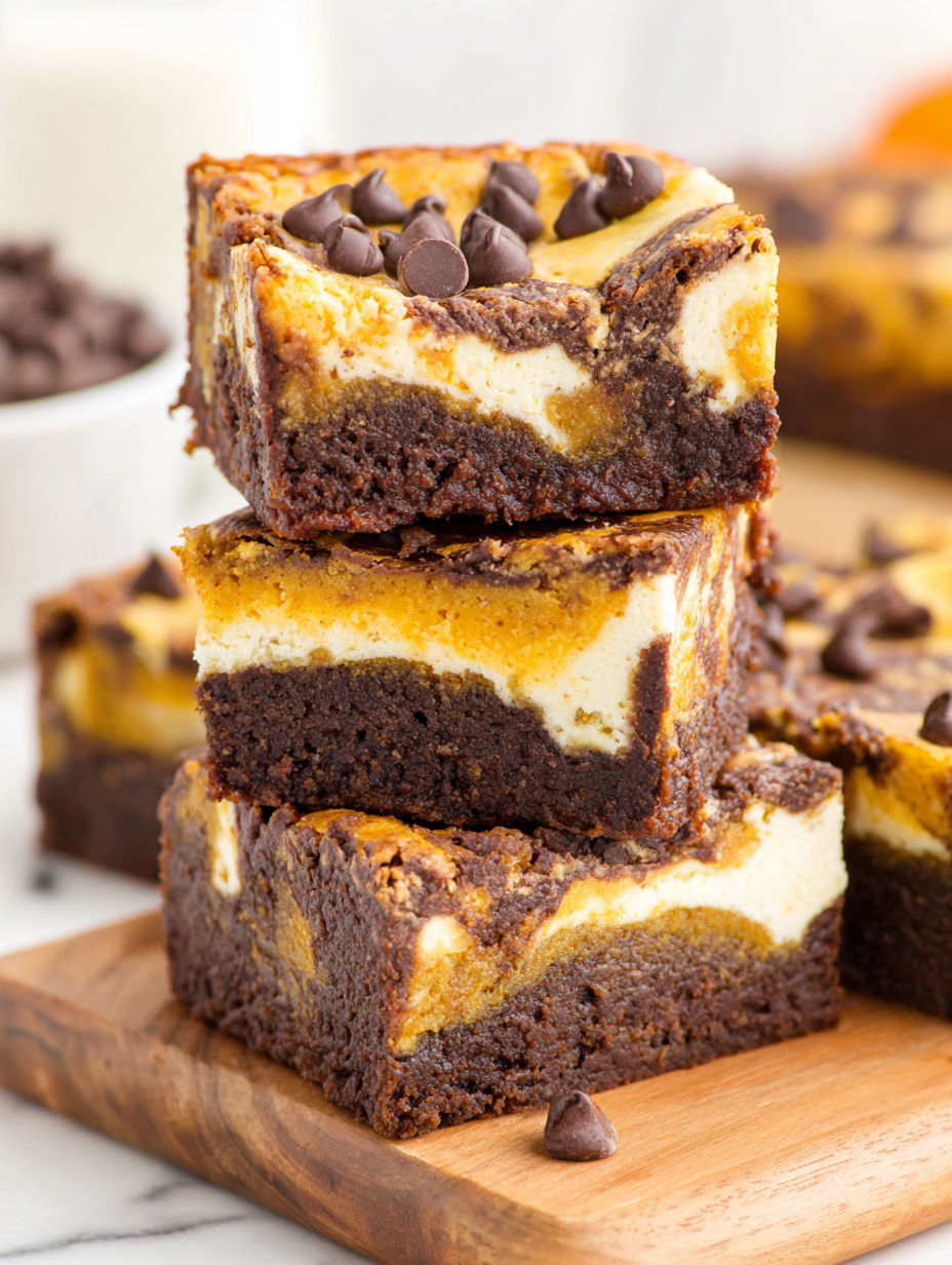 Three pieces of pumpkin brownies.