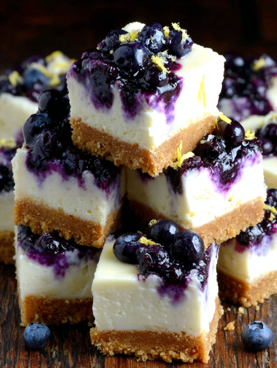 Blueberry cheesecake dessert bars with a lemon twist.