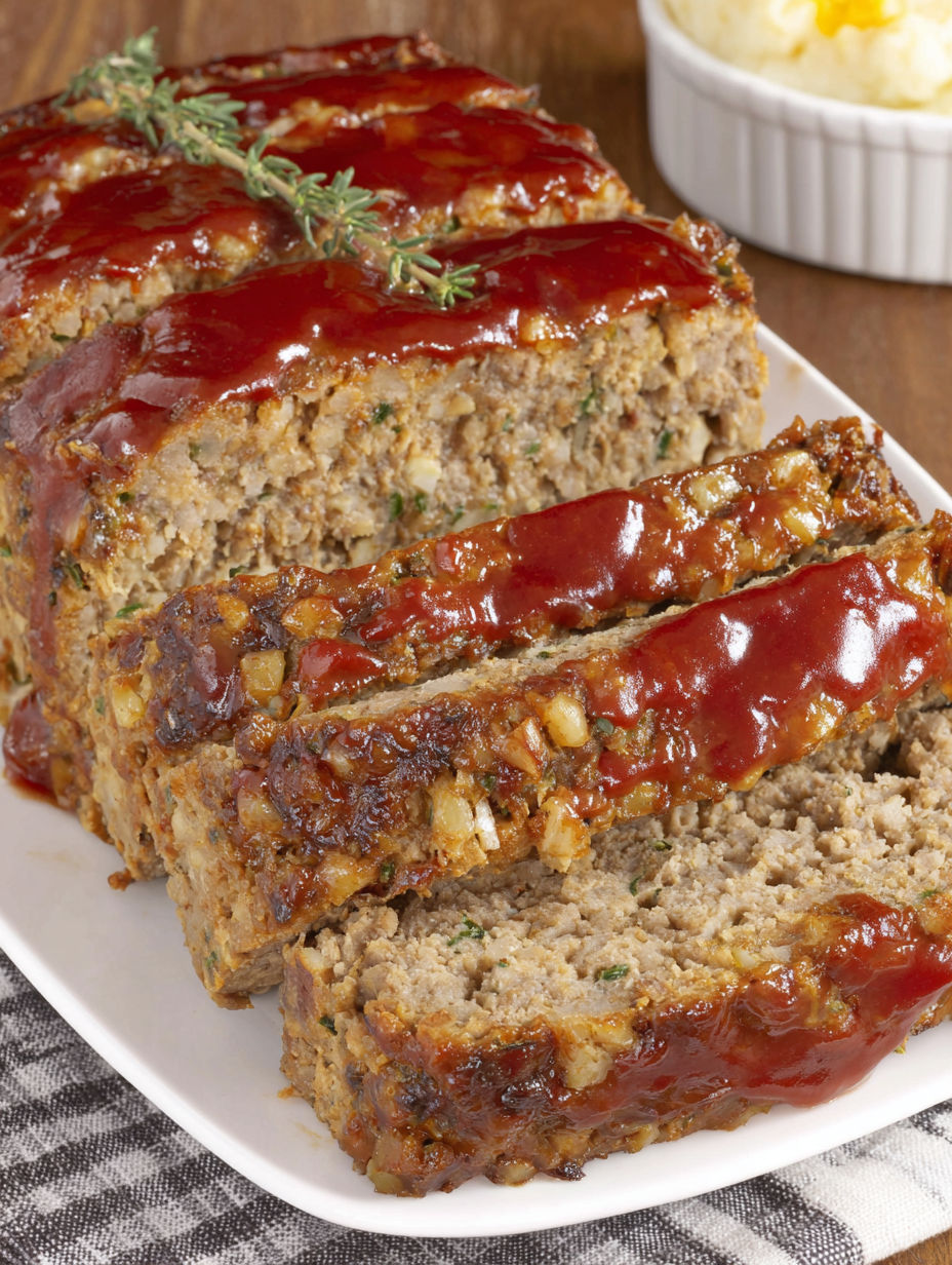 A plate of meatloaf with a sauce on it.